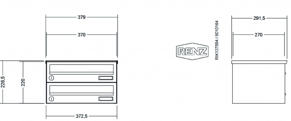 RENZ Briefkastenanlage Aufputz Basic B, Kastenformat 370x110x270mm, 2-teilig